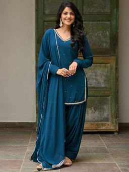 Lavanya The Label - Teal Patiyala Suit (Set of 3)