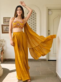 Lavanya The Label - Mustard Skirt And Top (Set of 2)