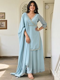 Lavanya The Label - Blue Handwork Sharara (Set of 3)