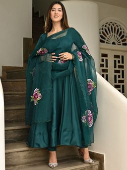 Lavanya The Label - Green Anarkali Embroidery (Set of 3)