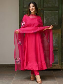 Lavanya The Label - Pink Anarkali Embroidery (Set of 3)