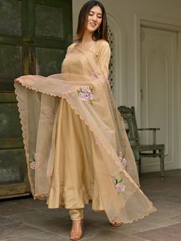 Lavanya The Label - Beige Embroidery Anarkali (Set of 3)