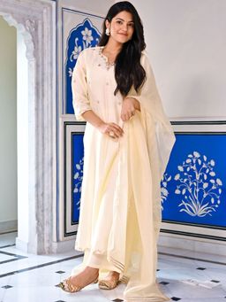 Lavanya The Label - Ivory Gota Patti Kurta (Set of 3)