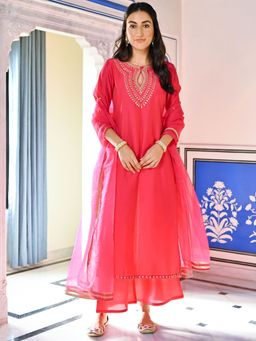 Lavanya The Label - Pink Gota Patti Kurta (Set of 3)