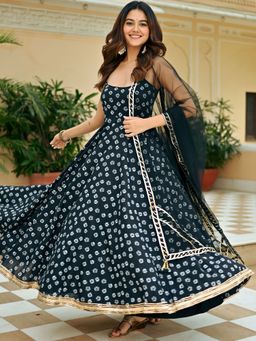 Lavanya The Label - Black Printed Anarkali (Set of 3)