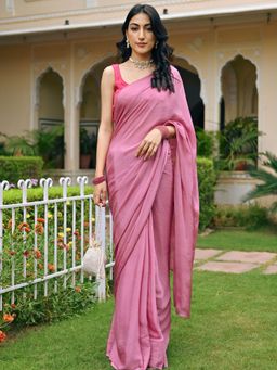 Lavanya The Label - Berry Chiffon Saree with Unstitched Blouse
