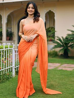 Lavanya The Label - Orange Ombre Chiffon Saree with Unstitched Blouse