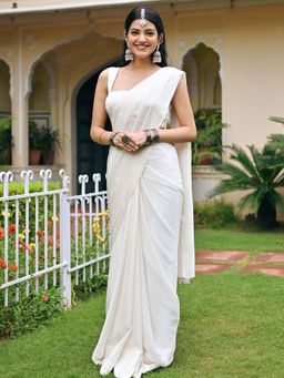 Lavanya The Label - Ivory Solid Chiffon Saree with Unstitched Blouse