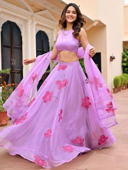 Lavanya The Label - Lavender Handbrush Lehenga (Set of 3)