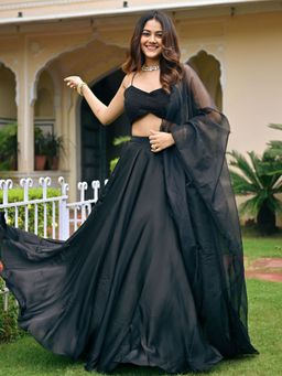 Lavanya The Label - Black Handwork Blouse Lehenga (Set of 3)