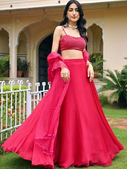 Lavanya The Label - Pink Handwork Blouse Lehenga (Set of 3)