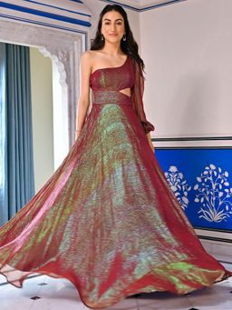 Lavanya The Label - Maroon Lurex Gown