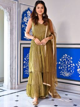 Lavanya The Label - Green Lurex Sharara (Set of 3)