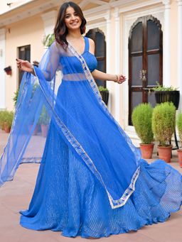 Lavanya The Label - Blue Lurex Lehenga (Set of 3)
