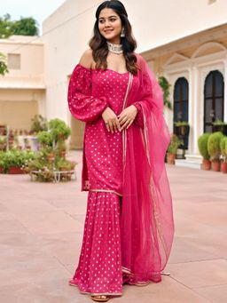 Lavanya The Label - Pink Georgette Sharara (Set of 3)