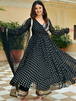 Lavanya The Label - Black Georgette Anarkali (Set of 3)