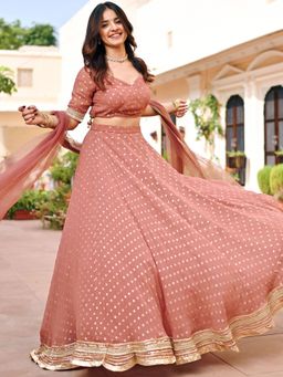 Lavanya The Label - Brown Georgette Lehenga (Set of 3)
