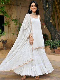 Lavanya The Label - White Georgette Sharara (Set of 3)