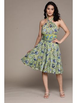 Aarke Ritu Kumar - Green Printed Halter Neck Short Dress