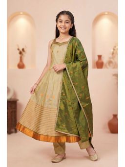 Lagorii - Gold Silk Kurta With Pant & Green Dupatta