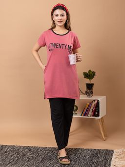 TWENTY ME - Summer Half Sleeve Round Neck Polycotton Pink T-shirt & Pyjama For Women