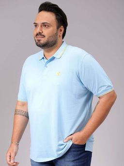 Hardsoda - By The Indian Garage Co Men Plus Size Regular Fit Solid Polo Neck T-Shirt Blue
