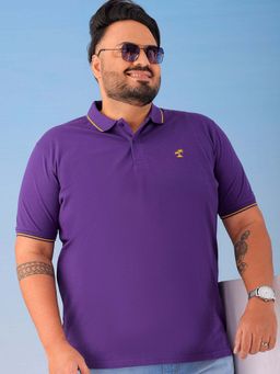 Hardsoda - By The Indian Garage Co Men Plus Size Regular Fit Solid Polo Neck T-Shirt Purple