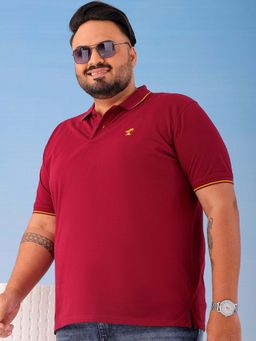 Hardsoda - By The Indian Garage Co Men Plus Size Regular Fit Solid Polo Neck T-Shirt Red