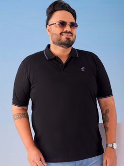 Hardsoda - By The Indian Garage Co Men Plus Size Regular Fit Solid Polo Neck T-Shirt Black