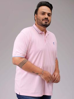 Hardsoda - By The Indian Garage Co Men Plus Size Regular Fit Solid Polo Neck T-Shirt Pink
