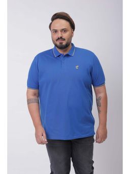 Hardsoda - By The Indian Garage Co Men Plus Size Regular Fit Solid Polo Neck T-Shirt Blue