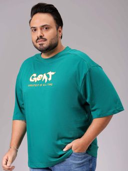 Hardsoda - By The Indian Garage Co Men Plus Size Relaxed Fit Print Round Neck T-Shirt Green