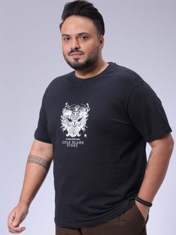 Hardsoda - By The Indian Garage Co Men Plus Size Regular Fit Print Round Neck T-Shirt Black