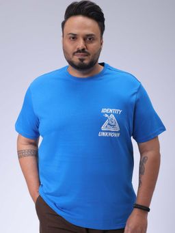 Hardsoda - By The Indian Garage Co Men Plus Size Regular Fit Print Round Neck T-Shirt Blue