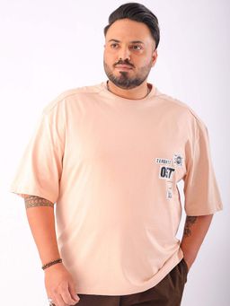 Hardsoda - By The Indian Garage Co Men Plus Size Relaxed Fit Print Round Neck T-Shirt Pink