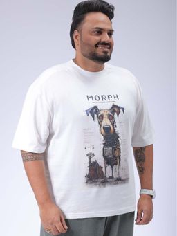 Hardsoda - By The Indian Garage Co Men Plus Size Relaxed Fit Print Round Neck T-Shirt White