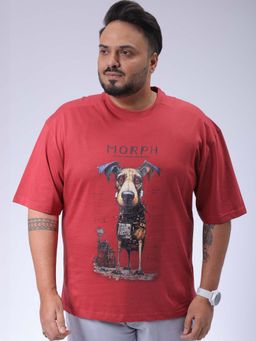 Hardsoda - By The Indian Garage Co Men Plus Size Relaxed Fit Print Round Neck T-Shirt Red