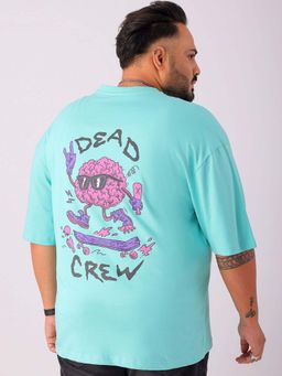 Hardsoda - By The Indian Garage Co Men Plus Size Relaxed Fit Print Round Neck T-Shirt Blue