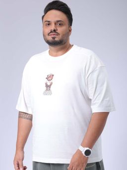 Hardsoda - By The Indian Garage Co Men Plus Size Relaxed Fit Print Round Neck T-Shirt White