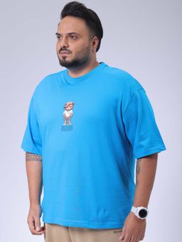 Hardsoda - By The Indian Garage Co Men Plus Size Relaxed Fit Print Round Neck T-Shirt Blue