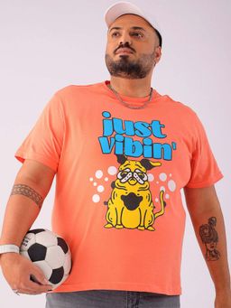 Hardsoda - By The Indian Garage Co Men Plus Size Regular Fit Print Round Neck T-Shirt Orange