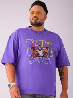 Hardsoda - By The Indian Garage Co Men Plus Size Relaxed Fit Print Round Neck T-Shirt Purple