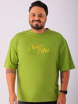 Hardsoda - By The Indian Garage Co Men Plus Size Relaxed Fit Print Round Neck T-Shirt Green