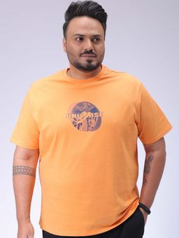 Hardsoda - By The Indian Garage Co Men Plus Size Regular Fit Print Round Neck T-Shirt Orange