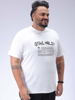 Hardsoda - By The Indian Garage Co Men Plus Size Regular Fit Print Round Neck T-Shirt White