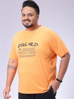 Hardsoda - By The Indian Garage Co Men Plus Size Regular Fit Print Round Neck T-Shirt Orange
