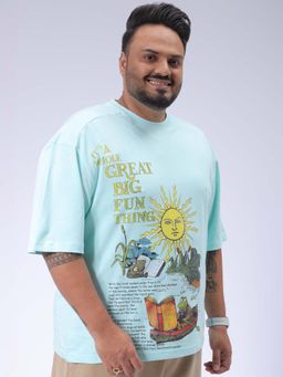 Hardsoda - By The Indian Garage Co Men Plus Size Relaxed Fit Print Round Neck T-Shirt Blue