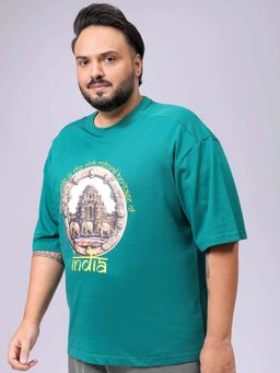 Hardsoda - By The Indian Garage Co Men Plus Size Relaxed Fit Print Round Neck T-Shirt Green