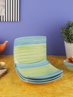 VarEesha - Ananda Blue Green Ceramic Square Serving Plates Set of Four