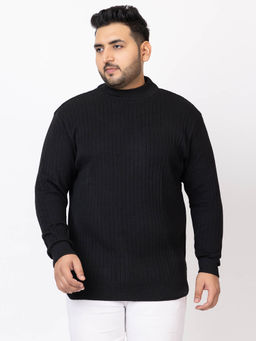 Kvetoo - Black Men Plus Size High Neck Sweater